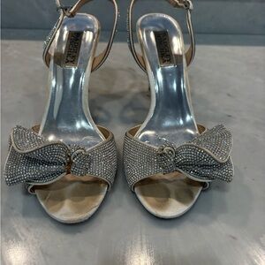 Badgley Mischka Silver Heels with Rhinestone Bow